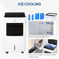 HOMCOM 3-IN-1 8.5L Portable Air Cooler, Heater, Humidifier with Ice Crystal Box, 3 Speed 3 Mode, 7.5 Hour Timer, Remote Controller Included, for Bedroom, Dorm, Office, White(m-5)