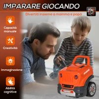 HOMCOM Officina Camion Giocattolo per Bambini 3-5 Anni con Motore, Ruote e Maniglia, 61 Accessori, 40x39x47cm, Arancione(m-7)