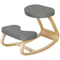 HOMCOM Siège assis genoux, siège ergonomique en bois à bascule, chaise à genoux pour bureau à domiciles, gris(m-1)