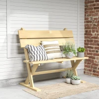 Outsunny 2 Seater Wooden Garden Bench, Fir Wood Outdoor Bench, Garden Loveseat with Slatted Seat, Sloping Back and Wide Feet for Patio, Park, Natural Wood Finish(m-7)