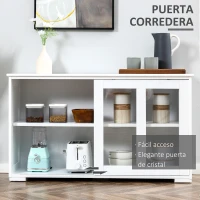 HOMCOM Aparador de Cocina Moderno Mueble Auxiliar con 2 Puertas Corredizas de Vidrio y Estante Ajustable 107x33x62,5 cm Blanco(m-5)