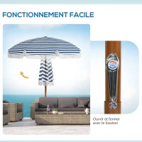 Outsunny Parasol inclinable rond Ø 213 cm avec franges polyester haute densité anti-UV mât démontable, vintage bleu et blanc(m-5)