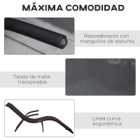 Outsunny Tumbona Plegable de Jardín con Reposabrazos Reposapiés Respaldo Transpirable y Marco de Metal Ergonómico para Terraza Playa Camping Exterior Piscina 170x62x68 cm Negro(m-6)