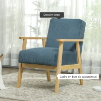 HOMCOM Fauteuil salon fauteuil 1 place style moderne du milieu du siècle tissu en velours côtelé 59 x 67 x 79,5 cm bleu(m-6)