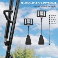 SPORTNOW 245-305cm Adjustable Basketball Hoop and Stand, with Wheels, Black(m-4)