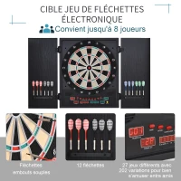 HOMCOM Cible jeu de fléchettes électronique refermable 27 jeux 202 variations jusqu'à 8 joueurs affichage LED haut-parleur 12 fléchettes et 30 pointes souples de rechange noir(m-5)