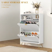 HOMCOM 12 Shoe Storage Cabinet, with Chevron Indents and Gold Tone Accents - White(m-4)