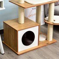 PawHut Arbre à chats design contemporain griffoirs grattoirs sisal naturel centre d'activités niche plate-formes jeu boule suspendue 83L x 75l x 120H cm MDF hêtre clair(m-8)