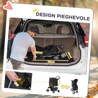 PawHut Passeggino per Cani Pieghevole con Cestino e Portabicchiere, Peso Max. 10 kg, 75x45x97cm, Nero(m-5)
