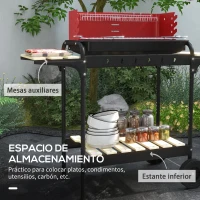 Outsunny Barbacoa de Carbón con Ruedas Parrilla Ajustable en Altura Estantes y 6 Ganchos 103x47x95 cm Rojo y Negro(m-6)