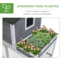 PawHut Gallinero Exterior de Madera Recinto con Nido y Corral Bandeja Extraíble Ventana de Malla Rampa Área de Cultivo 160x80x110 cm Gris y Blanco(m-7)
