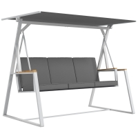 Outsunny Dondolo da Giardino 3 Posti con Tettuccio Inclinabile, in Acciaio, 205x130x175 cm, Grigio Scuro