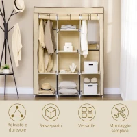 HOMCOM Armadio in Tessuto con 8 Ripiani e 2 Barre con Porta Avvolgibile, 125x46x162.5cm, Beige(m-6)