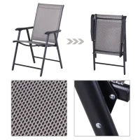Outsunny Set of 2 Folding Garden Chairs, Metal Frame Garden Chairs Outdoor Patio Park Dining Seat with Breathable Mesh Seat, Grey(m-7)