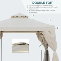 Outsunny Tonnlle de jardin barnum pavillon de jardin 3 x 3 double toit avec moustiquaires amovibles imperméable beige noir(m-5)