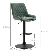 HOMCOM Lot de 2 tabourets de bar en similicuir hauteur réglable pivotant à 360° dossier et repose-pieds vert foncé(m-3)