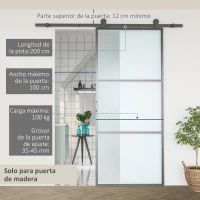 HOMCOM Herrajes para Puerta Corredera 200 cm Kit de Accesorios para Puerta de Granero de Madera 200x40x0,6 cm Negro(m-4)