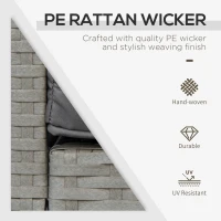 Outsunny 3 Pieces Rattan Bistro Set with Glass Top Coffee Table, Chairs and Cushions for Outdoor, Patio, Balcony, Grey(m-5)