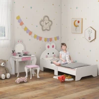 ZONEKIZ Wooden Kids Bedroom Furniture Set with Kids Dressing Table, Stool, Bed, for 3-6 Years, Bunny-Design(m-2)