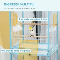 PawHut Gabbia per Uccelli 2 in 1 Voliera da Interni con 4 Ruote e Vassoi Estraibili, 51.5x50x140cm(m-5)