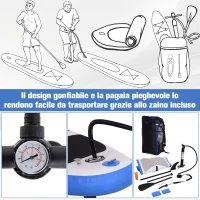 HOMCOM Tavola Gonfiabile SUP Stand Up Paddle con Pagaia Regolabile, Tavola Surf con Accessori 322x81x15cm(m-7)