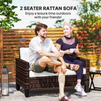 Outsunny Two-Seater Rattan Outdoor Sofa - Brown(m-4)
