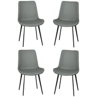 HOMCOM Lot de 4 chaises de salle à manger chaise de cuisine assise en similicuir pieds en acier avec dossier gris foncé(m-1)