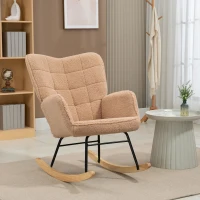 HOMCOM Soft Fleecey Rocking Wingback Chair - Light Brown(m-2)