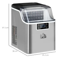 HOMCOM Macchina Ghiaccio 20kg in 24 Ore, 24 Cubetti in 14-18 Minuti con Dimensione Regolabile, Serbatoio 3.2L e Sistema Autopulente, Argento(m-3)