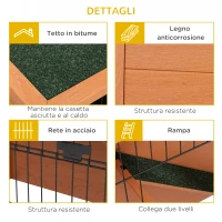 PawHut Conigliera da Esterno a 2 Livelli in Legno con Vassoio Rimovibile per 1-2 Conigli, Arancione(m-7)