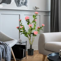 HOMCOM Artificial Plant Camellia Flower in Pot, Fake Plant for Indoor , 95cm, Pink(m-2)