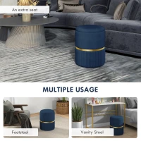 HOMCOM Velvet-Feel Storage Ottoman - Blue(m-6)