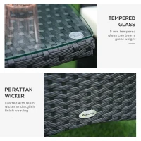 Outsunny 3 Pieces Rattan Bistro Set, Wicker Garden Furniture Set with 2-Tier Coffee Table and Chairs, Cushions, for Outdoor Patio Balcony, Black(m-5)