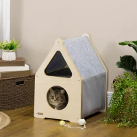 PawHut Niche pour chat 2 niveaux design scandinave avec tissu amovible et 2 coussins - 48 x 37,5 x 60 cm gris et bois naturel(m-2)