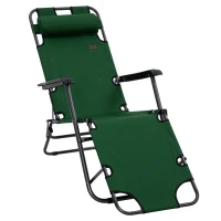 Outsunny 2 in 1 Sun Lounger Folding Reclining Chair Garden Outdoor Camping Adjustable Back with Pillow, Green(m-1)
