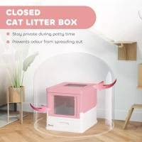 PawHut Hooded Cat Litter Box, Portable Pet Toilet, with Scoop, Front Entry - Pink(m-6)