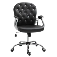HOMCOM Fauteuil de bureau chaise de bureau ergonomique réglable roulettes pivotantes boutons strass revêtement synthétique PU 59,5L x 60,5l x 95-105H cm noir(m-1)