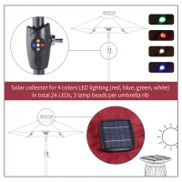 Outsunny Φ2.7m Garden 24 LED Light Parasol Solar Outdoor Tilt Sun Umbrella Patio Club Party Event Manual Sun Shade w/ Hand Crank and 8 Ribs, Red(m-4)