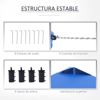 Outsunny Carpa Plegable 3x3 m con Altura Ajustable de 3 Niveles Cenador de Jardín con 4 Paredes Extraíbles 2 Ventanas 4 Sacos de Arena y Bolsa de Transporte Gazebo para Exterior Camping Azul(m-7)