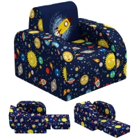 AIYAPLAY Foldable Toddler Chair Soft Snuggle Sponge Filled for Bedroom Playroom, Aged 18 Months to 3 Years - Dark Blue(m-1)