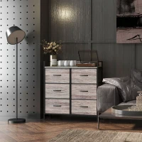 HOMCOM Rustic Chest of Six Fabric Drawers - Grey Wood Effect(m-9)