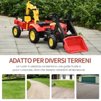 HOMCOM Ruspa Giocattolo a Pedali, Escavatore Cavalcabile per Bambini con Pale e Volante, 179x42x59cm Multicolore(m-8)