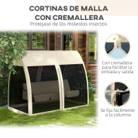 Outsunny Balancín de Jardín de 3 Plazas Convertible en Cama Columpio con Mosquitera Estructura de Metal 240x140x197 cm Beige(m-5)