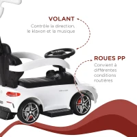 HOMCOM Porteur Enfants Voiture Enfant Multi-équipée 12-36 Mois Coffre klaxon Effet Musical polypropylène Blanc(m-6)