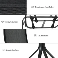 Outsunny 3 Pieces Garden Gliding Chair Set, Metal Frame 2 Single Armchair Swing Seater and 1 Glass Top Coffee Table w/ Breath Mesh Fabric Seat, Black(m-6)