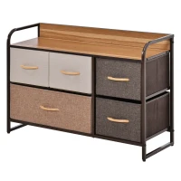 HOMCOM Commode Meuble de Rangement 5 tiroirs en Tissu 87,5 x 29 x 58 cm Marron et Beige(m-10)