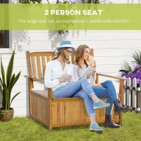 Outsunny Two-Seater Wooden Storage Bench - Natural Finish(m-4)