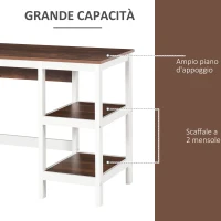 HOMCOM Scrivania Ufficio per PC con 2 Mensole in Legno, Arredamento Casa e Studio 110x48x76.2cm, Noce e Bianco(m-6)