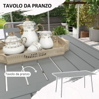 Outsunny Set da Giardino 7 Pezzi in Acciaio con 6 Sedie Impilabili e Tavolo da Pranzo, Grigio Chiaro(m-5)