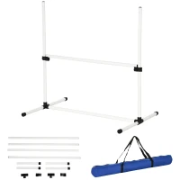 PawHut Set de Entrenamiento de Agilidad para Perros Mascotas 4 Piezas Obstáculos Vallas de Salto con Altura Ajustable y Bolsa de Transporte para Exteriores 99x65x94 cm Blanco(m-11)
